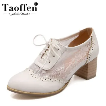 

Taoffen Women New Fashion Pumps Round Toe Cross Srtap Lace Party Office Lady High Heel Shoes Women Square Heel Pumps Size 34-43