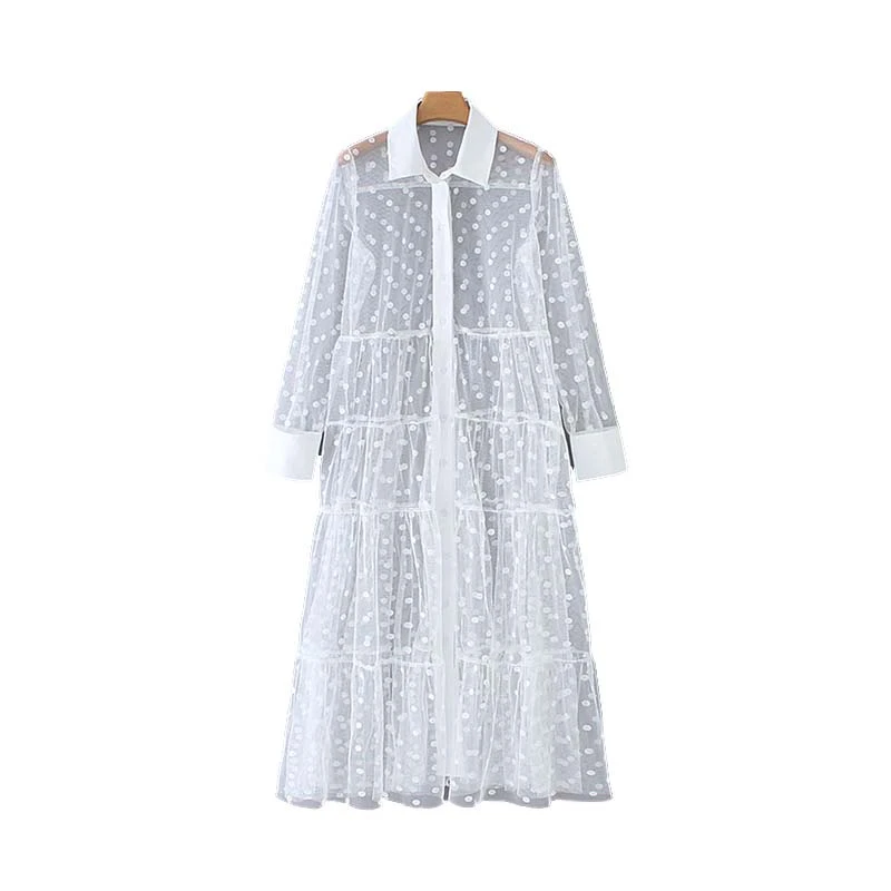 Женское платье в горошек Boho Прозрачное для вечеринки английском стиле 2019|Платья|