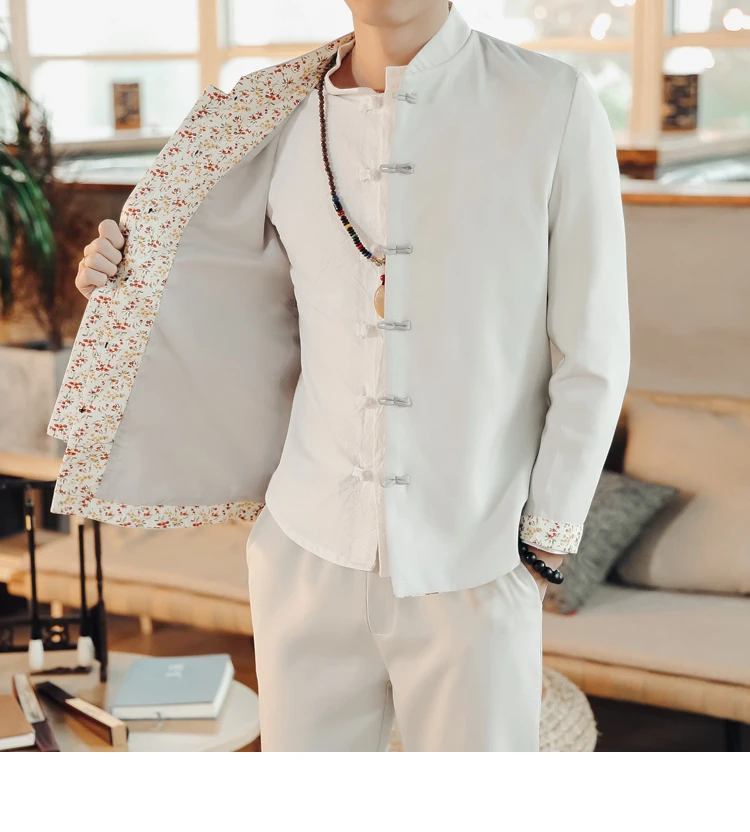 Китайский Ретро стиль мужской костюм из двух предметов модные повседневные мужские костюмы и брюки Азиатский размер S-4XL