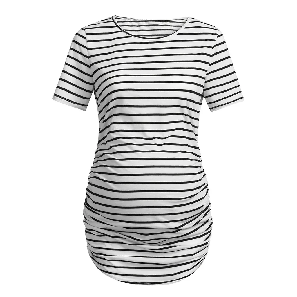 

Women's Maternity Blouse Stripe Short Sleeves Round Neck Casual Clothes Summer Maternity Tops Ropa Embarazada Pregnancy