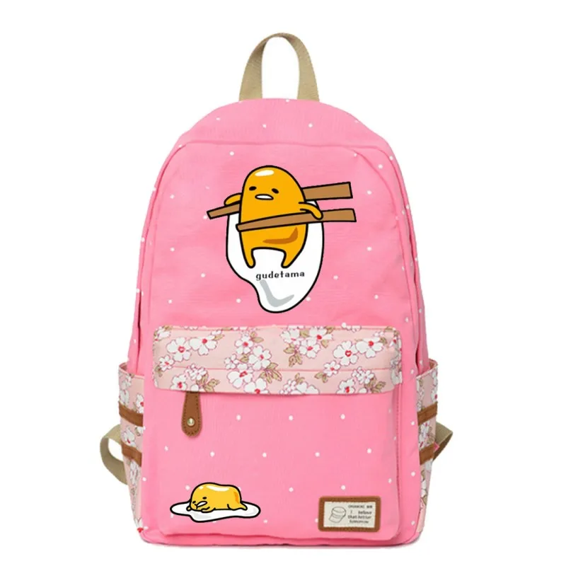 WISHOT Gudetama Холщовая Сумка с изображением ленивых яиц из мультфильма, рюкзаки с цветами и волнистыми точками, рюкзак для девочек, школьная сумка, дорожная сумка на плечо, сумка для книг - Цвет: PINK4