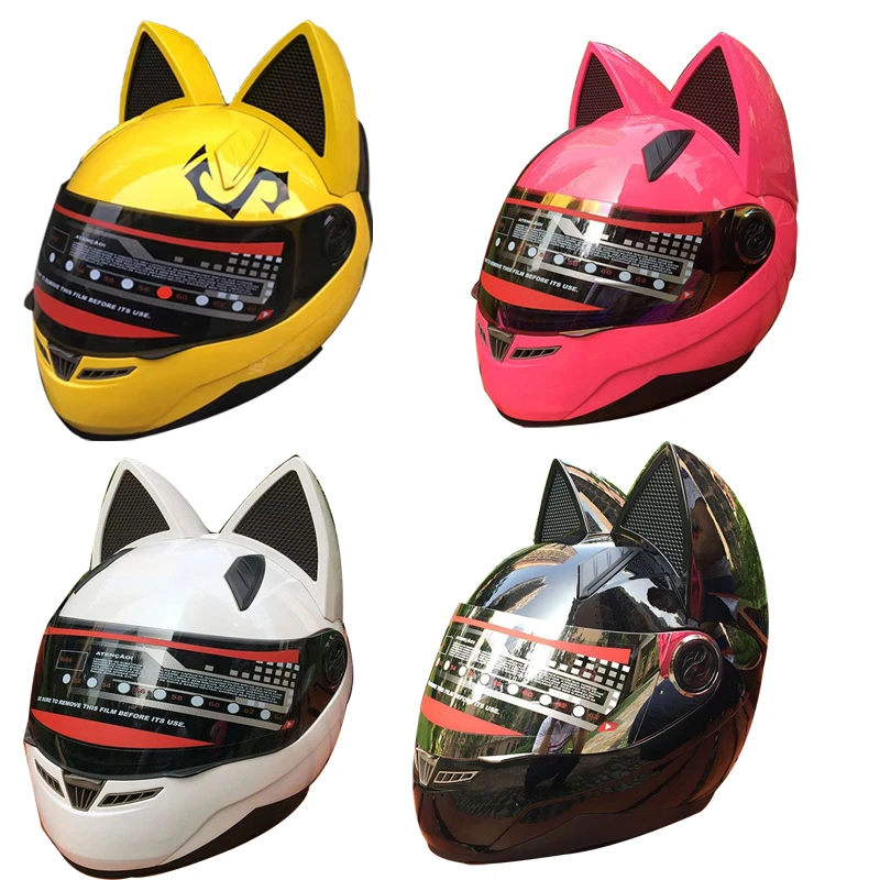 Casque De Moto Avec Des Oreilles De Chat Course Automobile Anti Brume Casque Integral Personnalite Conception Avec Corne Capacete Moto Casco Aliexpress
