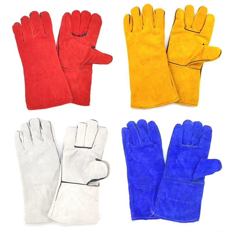 

Black Welders Gloves Cow Split Leather Factory Gardening Welding Wood Stove Work Gloves Heat Resistant