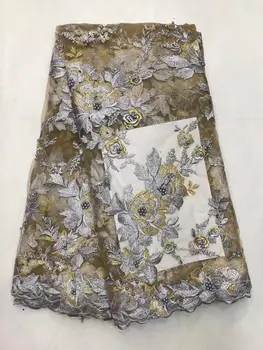 

5 Yards 2017 French Tulle Lace Afican Embroidery Lace With Stones Embroidery Bridal Beaded Lace Fabric For Women Dress 450*125CM