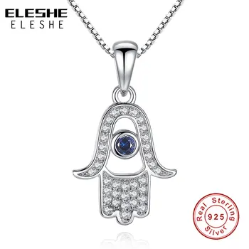 

ELESHE Luxury 100% Real 925 Sterling Silver Necklaces Blue Opal Stone Lucky Eyes Pendant Necklace for Women Fashion Jewelry
