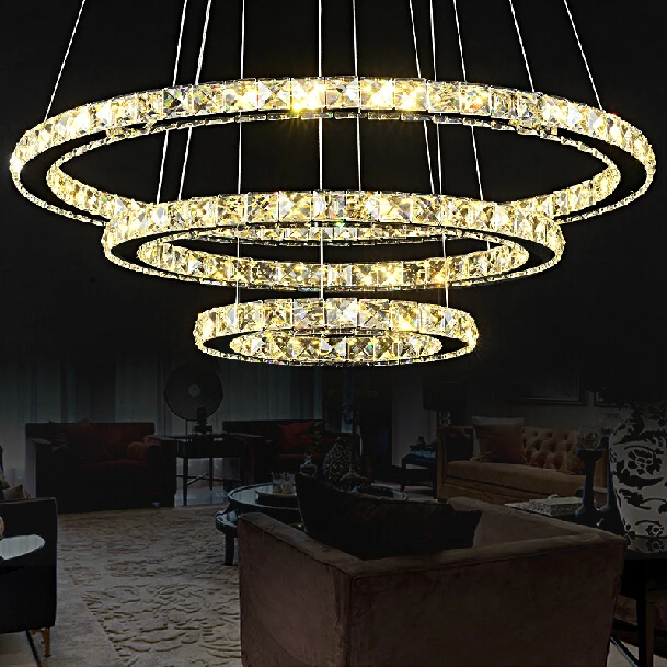 

Modern crystal pendant light Circle Suspension luminaire dining room hanging lamp Diamond Ring LED lights Cristal lampadario