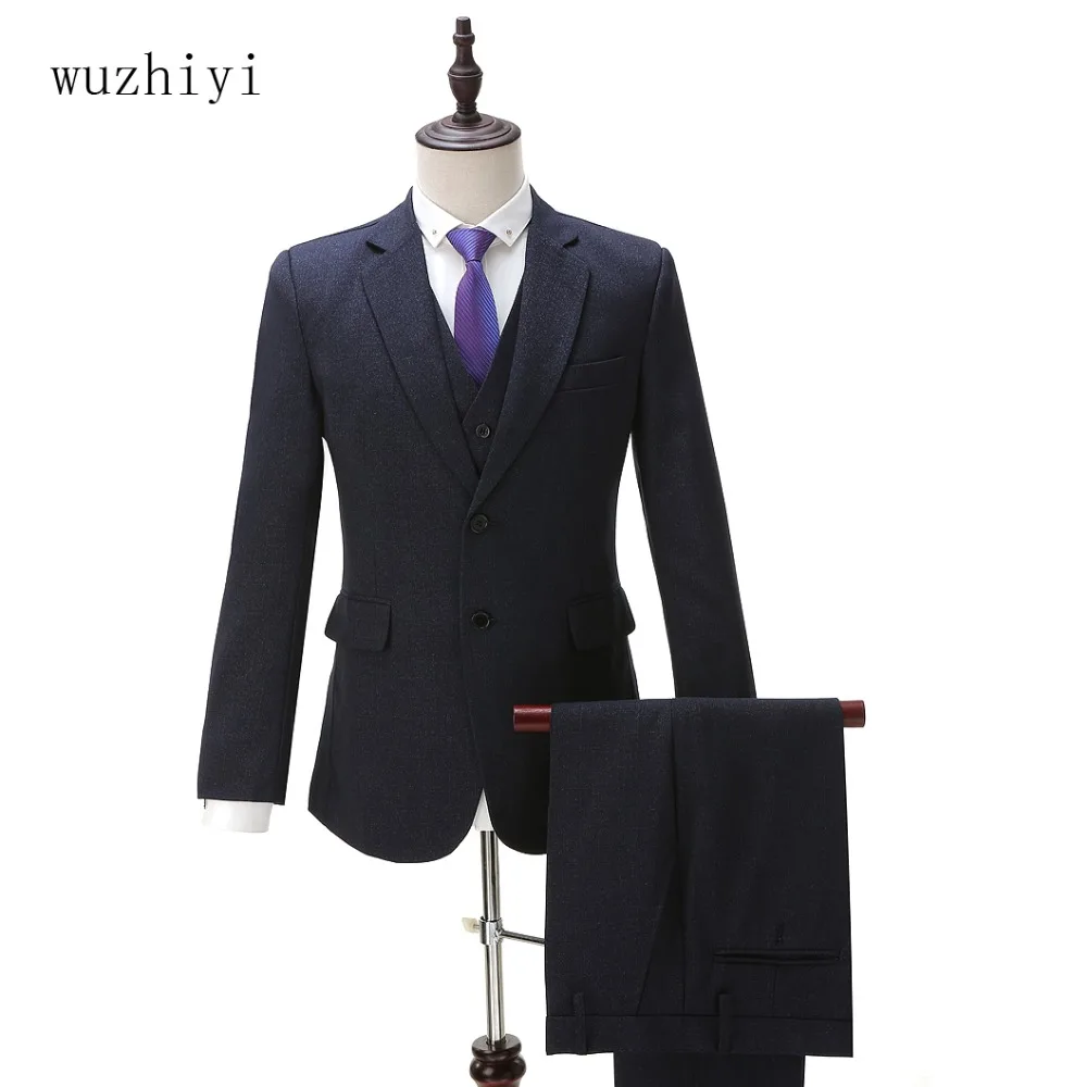 

wuzhiyi Gray Deep bule Tuxedo Custom Made Suits Gray Groom Suit Mens Gray Tuxedo Jacket,2017 Grey Wedding Tuxedos,3 Piece Grey