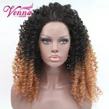 Fashion Black Brown Ombre Cosplay Wig Lace Front Wig Tight Kinky Curly Short Heat Resistant Synthetic