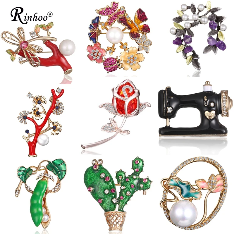 

Fashion Handmade Spring Plant Dragonfly Butterfly Flower Crystal Rhinestone Pearl Costume Brooch Pin for Women Lady Jewelry Gift