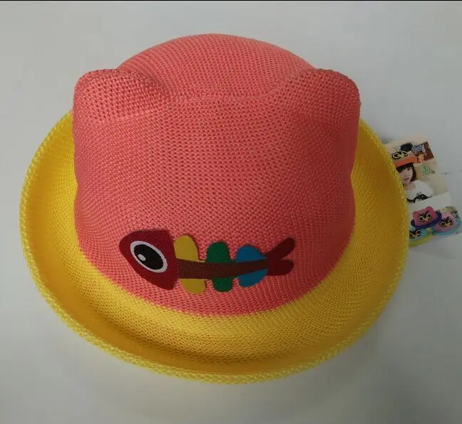 1 шт., новинка года, детская шапка с изображением рыбьей кости и совы, кошачьи уши для детей, летняя шляпа от солнца, 5 цветов, 56 см - Цвет: Fishbone red