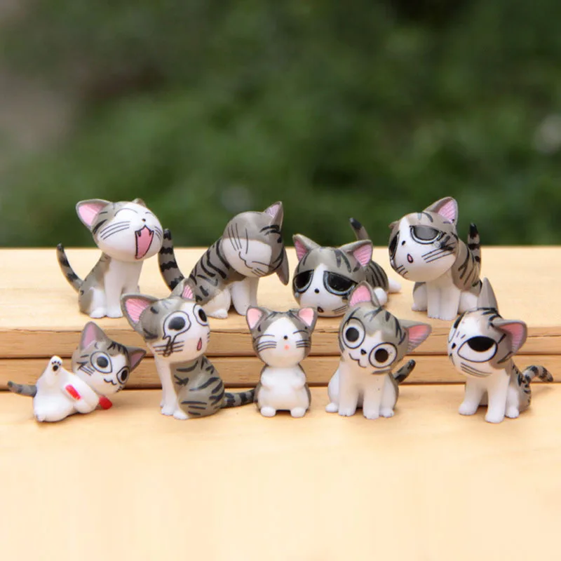 

9pcs/lot Creative Cheese Cat Doll PVC Mini Japan Small Place Christmas Birthday Present Anime Figure Cheese Cat Toy Doll