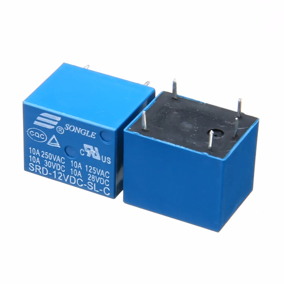 2pcs/5pcs/10pcs/lot SRD-12VDC-SL-C Blue Power Relays T73-12V 10A 5 Pin Mayitr Electrical Components