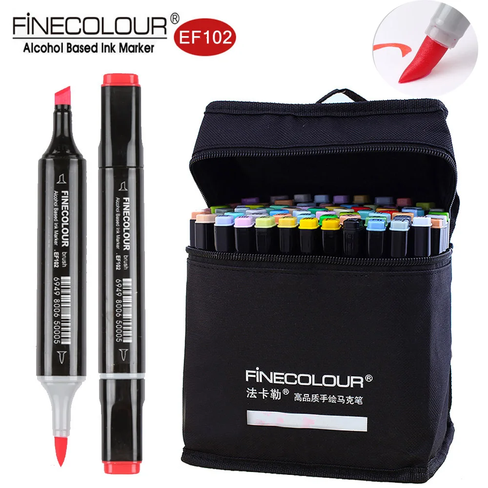 

Finecolour Twin Tip Sketch Brush Marker Pen 36/48/60/72 Manga Artist Alcohol Based Brush and Chisel Tip Permanent Drawing EF102
