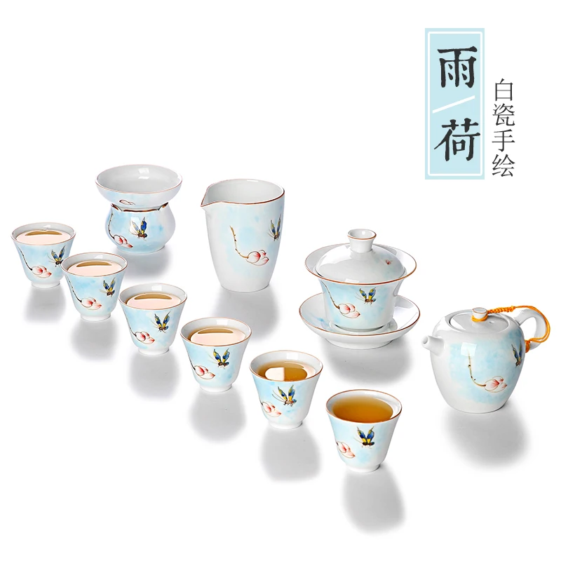 

Kung Fu Tea Set Porcelain Porcelana Household Tea Set Ceramic Teapot Teacup White Tea Set Hand - Painted Tea Art A