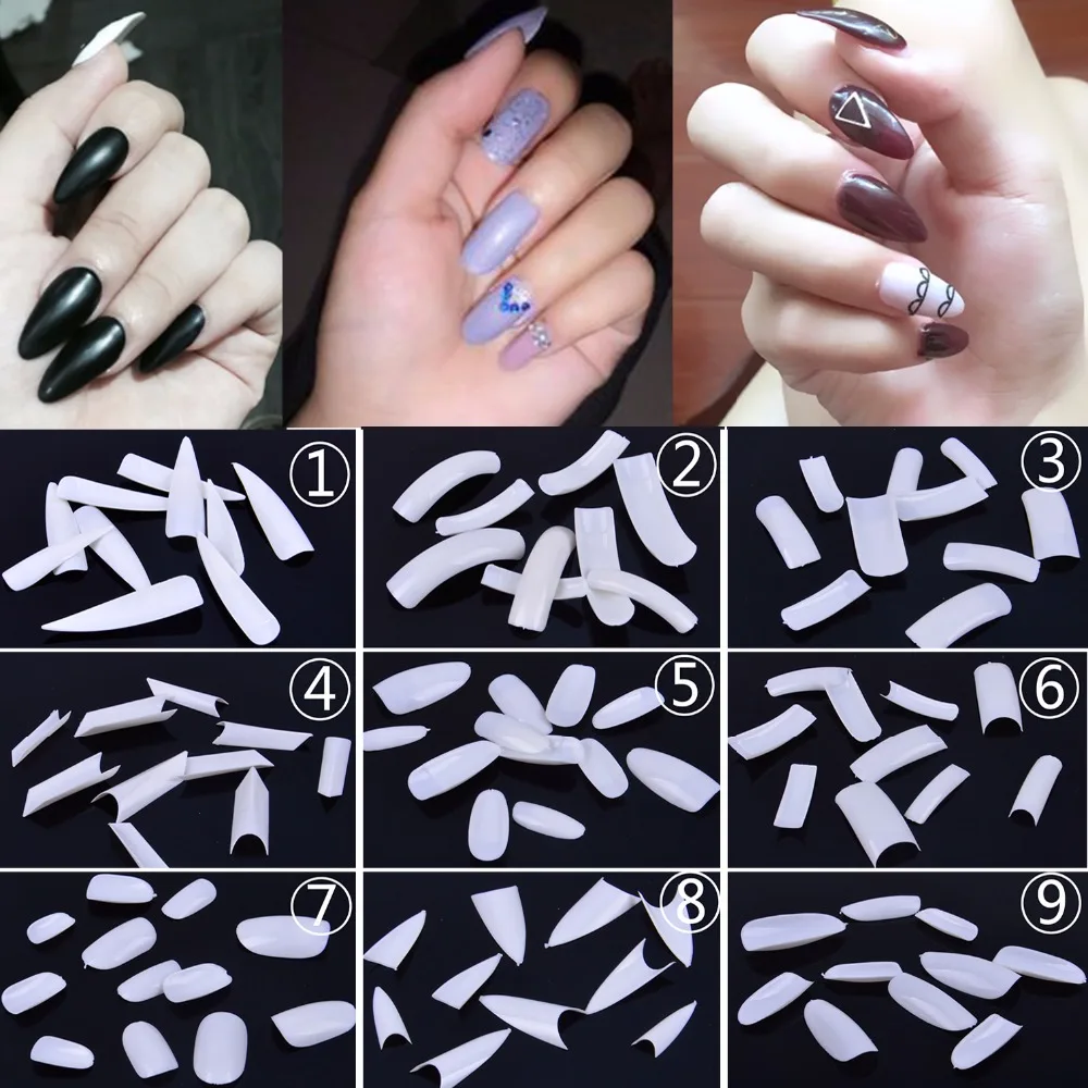 

10 pcs/pack Half Cover Full Cover White Colour Acrylic UV Gel French False Nail Tips Manicure DIY Art Salon Fake Stickers Set