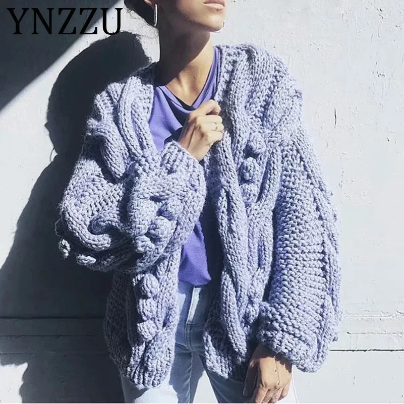 YNZZU шикарный прочный фонарь вязанный кардиган с рукавом для женщин 2019 осенний бальный негабаритный свитер кардиганы зимняя уличная куртка