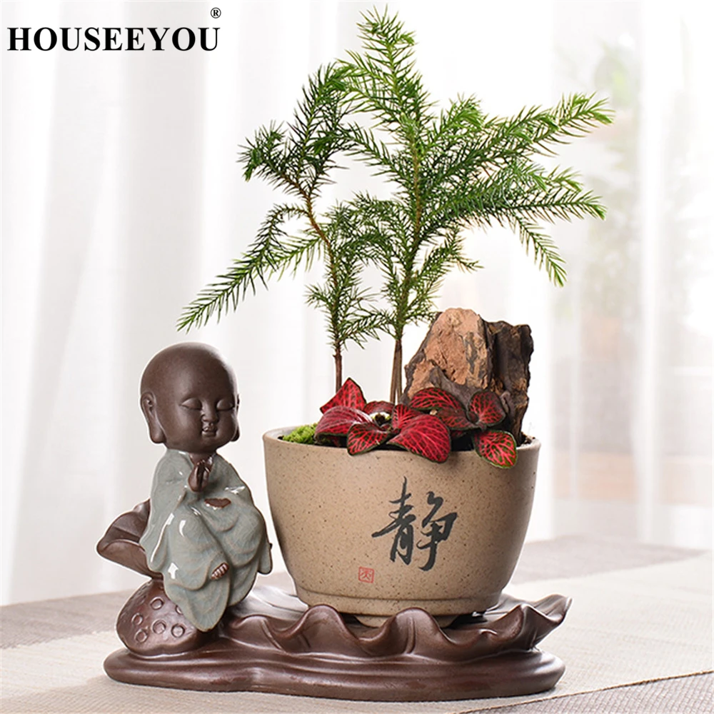 

Purple Clay Buddha Monk Zen Succulents Plants Flower Pot Flowerpot Ornaments Green Plant Vase Home Buddhism Room Decoration