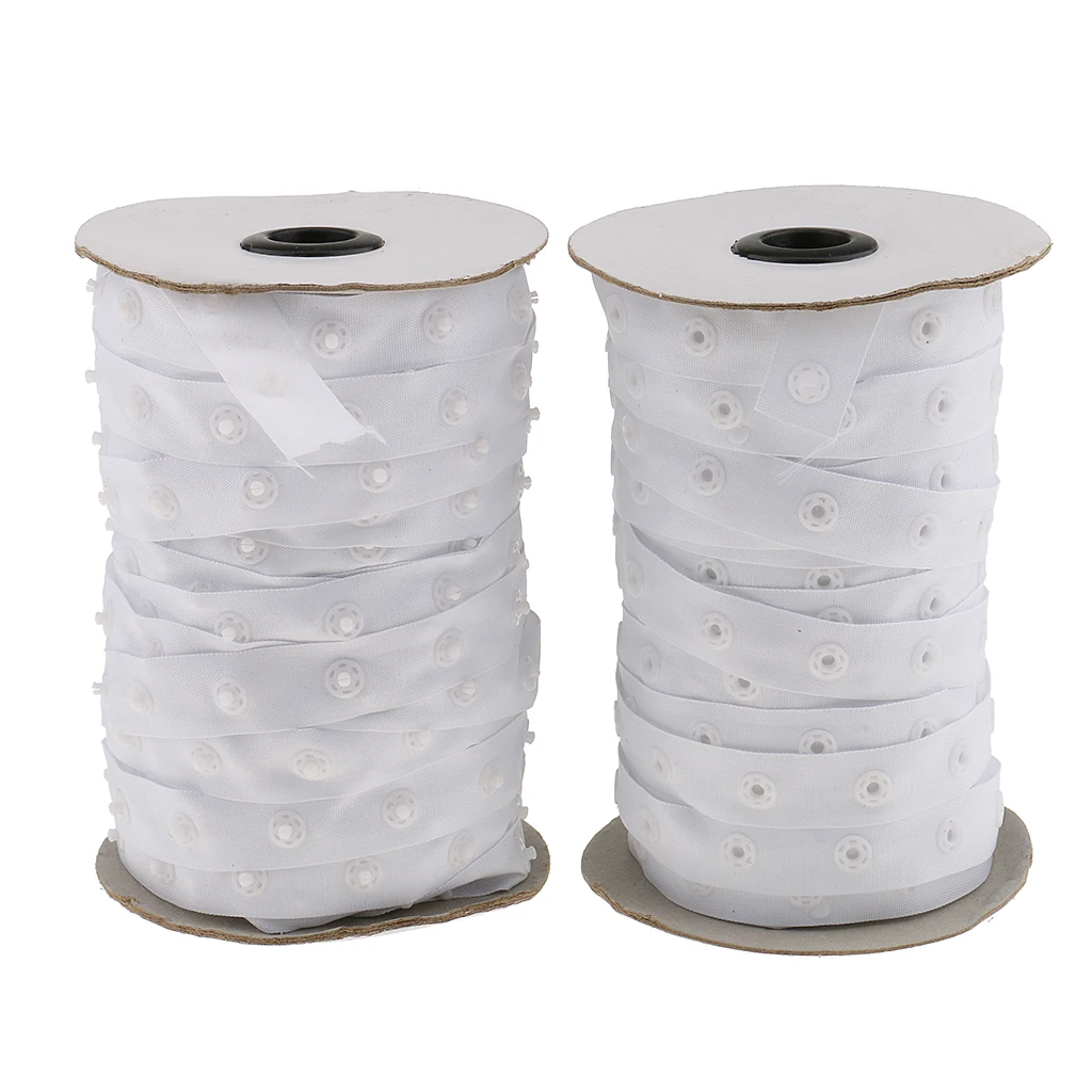 Phenovo 50 Yard White Resin Press Studs Snap Tape 8mm Buttons Fastening Tape Sewing for Duvet Covers Craft