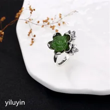 KJJEAXCMY boutique jewelry S925 Sterling Silver Antique inlaid and Tian Biyu lotus Cloisonne lady high-end open ring