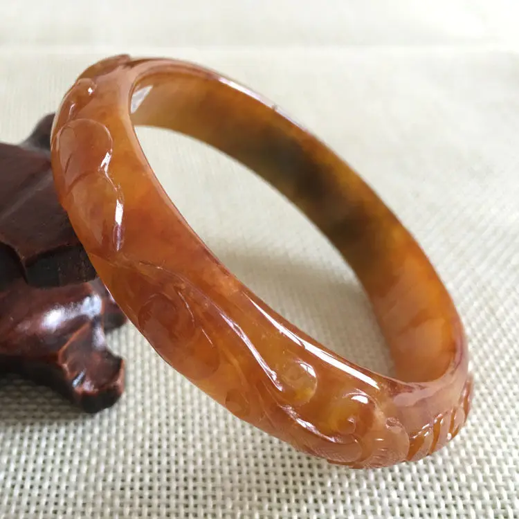 

Hot sell ->@@ A-5165 Vintage China Hand-carved Brown Jadeite Jade Gems Bracelet Bangle 58mm NEW -Top quality free shipping