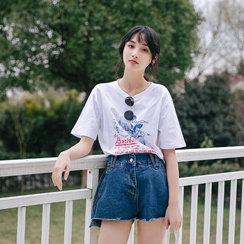 

Spring Summer High Waist Loose Jean Short Pants Pocket Zipper Button Korean Denim Women
