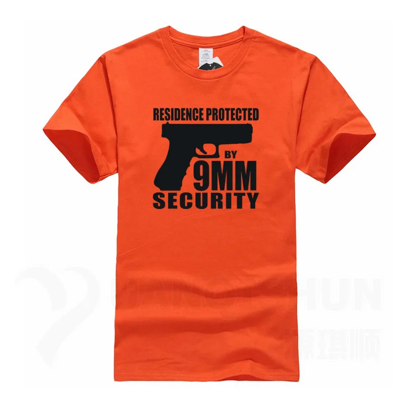 Фирменная футболка, забавная Мужская футболка, футболка с изображением пистолета, защищенная от 9 мм, футболка с принтом в виде букв, 16 цветов, XS-3XL, топы, футболки - Цвет: Orange