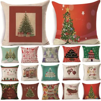 

1Pcs 43*43cm Christmas Tree Gifts Pattern Cotton Linen Throw Pillow Cushion Cover Car Home Sofa Decorative Pillowcase 40481