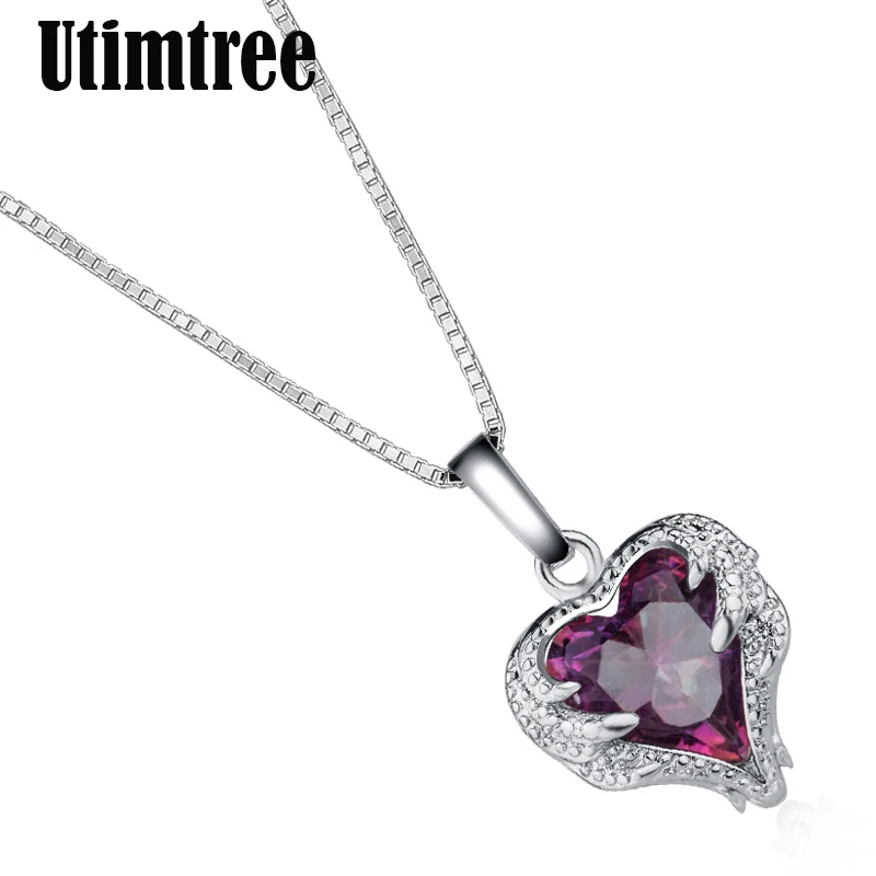 

Utimtree Rainbow Heart Pendant Necklace Chain Pecklaces & Pendants Silver Bocx Chain Wing Hearts Crystal Necklace For Women Girl