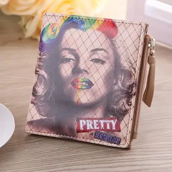 

2018 women fashion Coin Purse&Wallets Vintage Marilyn Monroe Cartoon Cat Women Wallets Brand Female Thin Short Wallet Clutch