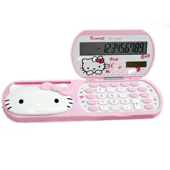 

Cartoon clamshell solar calculator KT cat mirror + pen holder computer