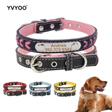 YVYOO пользовательские кожаные ошейники для собак регулируемые персонализированные собаки ID ошейник гравировка для маленьких средних собак кошек XS/S/M/L