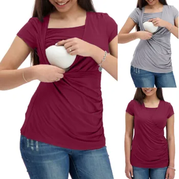 

Nursing Clothes Women Breastfeeding Nusring Solid Short Sleeve Tops Ruffles Clothes Blouse Enfermera Hot Sale Clothes For Mother