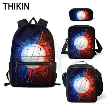 

THIKIN 3D Volleyball Pattern with Red and Blue Print School Bags 4Pcs/Set for Teen Backpack Ball Pattern Book Bag Cool Satchel
