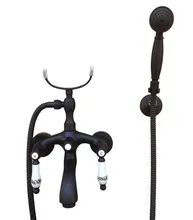 

Black Oil Rubbed Brass Double Ceramic Handles Wall Mounted Claw Foot Bathroom Tub Faucet Mixer Tap With Handshower mtf571