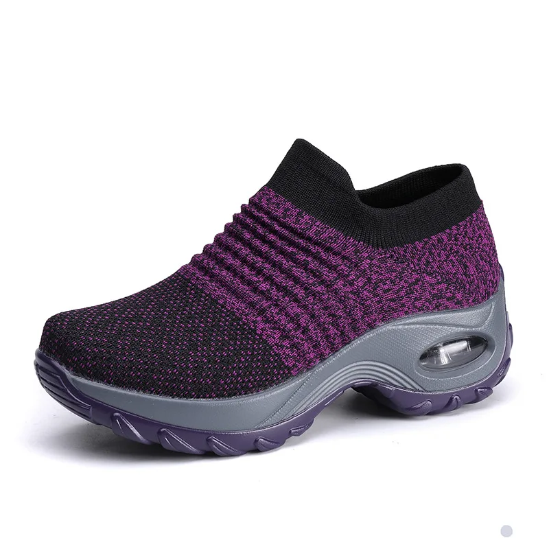

Large size female cushion flying woven running shoes fashion rocking shoes casual socks shoes Breathable fitness loafers women