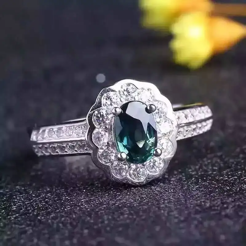 Natural blue sapphire stone gem Ring Natural gemstone Ring S925 sterling silver trendy Elegant round women's party fine Jewelry Natural blue sapphire stone gem Ring Natural gemstone Ring S925 sterling silver trendy Elegant round women's party fine Jewelry