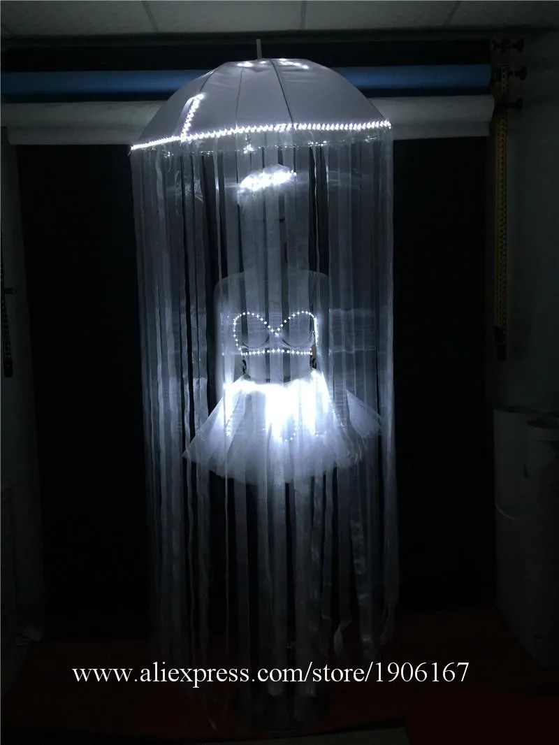 Nightclub Bar GOGO Combination LED Light Bikini Dance Team Guest Jellyfish Umbrella Party Sexy Illuminated Costumes05