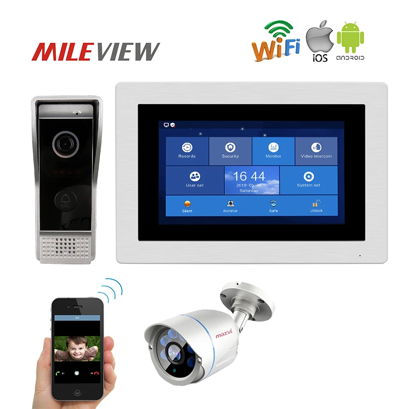 Бесплатная доставка 1.0MP 720P HD wifi IP 7 "сенсорный экран видеодомофон дверной Телефон Запись ip-камера комплект Android IOS Телефон удаленный монитор