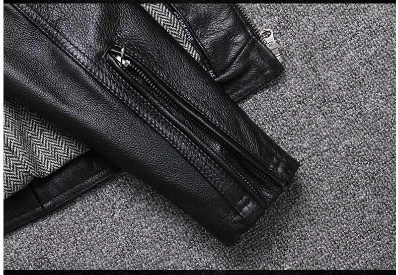 Черный для мужчин стенд воротник Slim Fit Байкерская кожаная куртка плюс размеры XXXXL из натуральной толстой воловьей кожи русский пальт