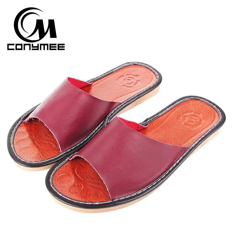 

CONYMEE Summer Sandalias Mujer 2018 Men Women Genuine Leather Sandals Flat Shoes Big Size Indoor Home Slippers Sexy Flip Flops
