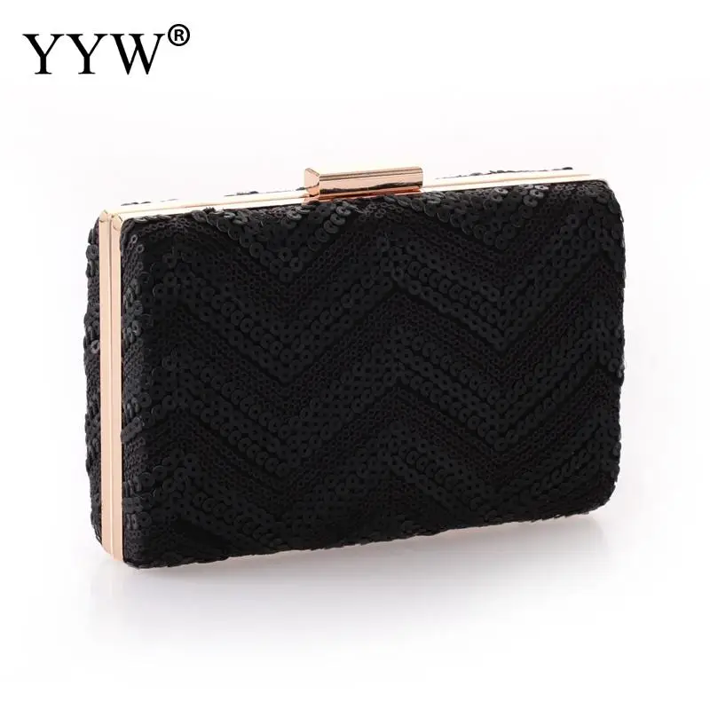 Black Clutch Box Evening Clutch Bag Chain Shoulder Handbag Crossbody Hardcase Bag Wedding Party Prom Purse Sequin Rectangle 2018