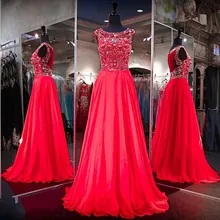 New Design Elegantes A-linie Scoop Zipper-Up Back Red abendkleid Mit Perlen Langen Chiffon Abendkleid Benutzerdefinierte Hochzeit kleider