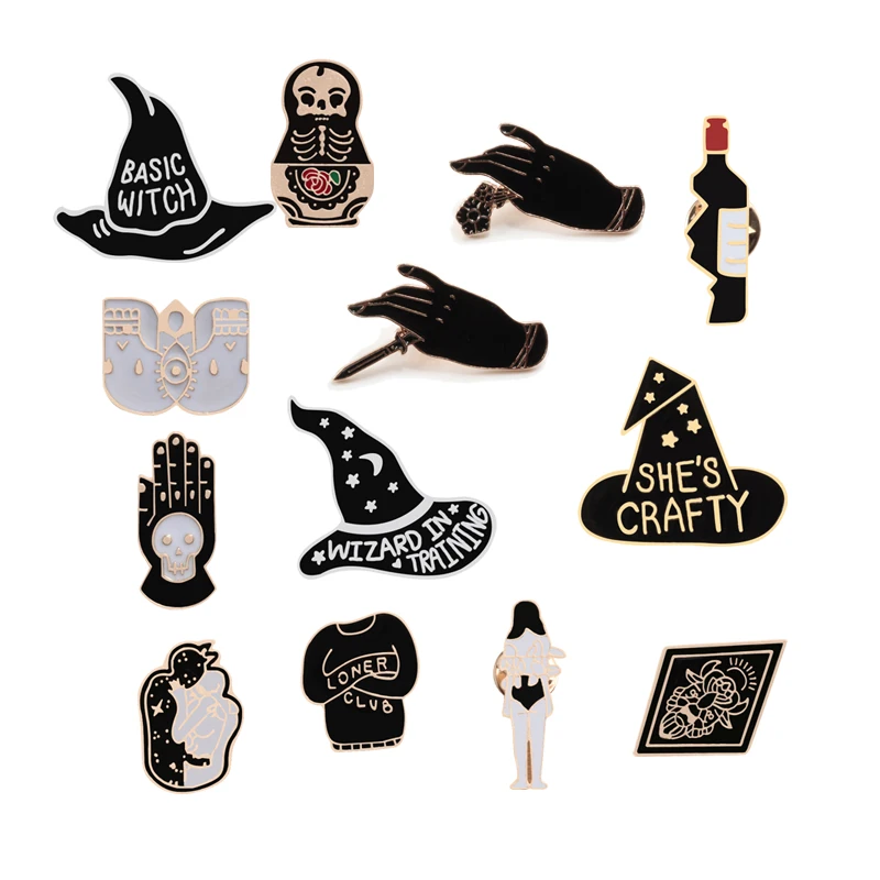 

Fashion Pins Cartoon Creative Hat Wine Bottle Hand Woman Clothes Brooch Denim Coat Enamel Pin Brooches Badge Lovers Jewelry Gift