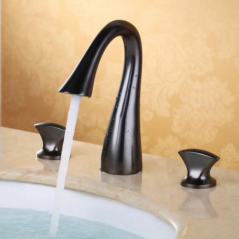 

Contemporary OIL RUBBED BRONZE Three Holes Two Handles Waterfall Bathroom Sink Faucet