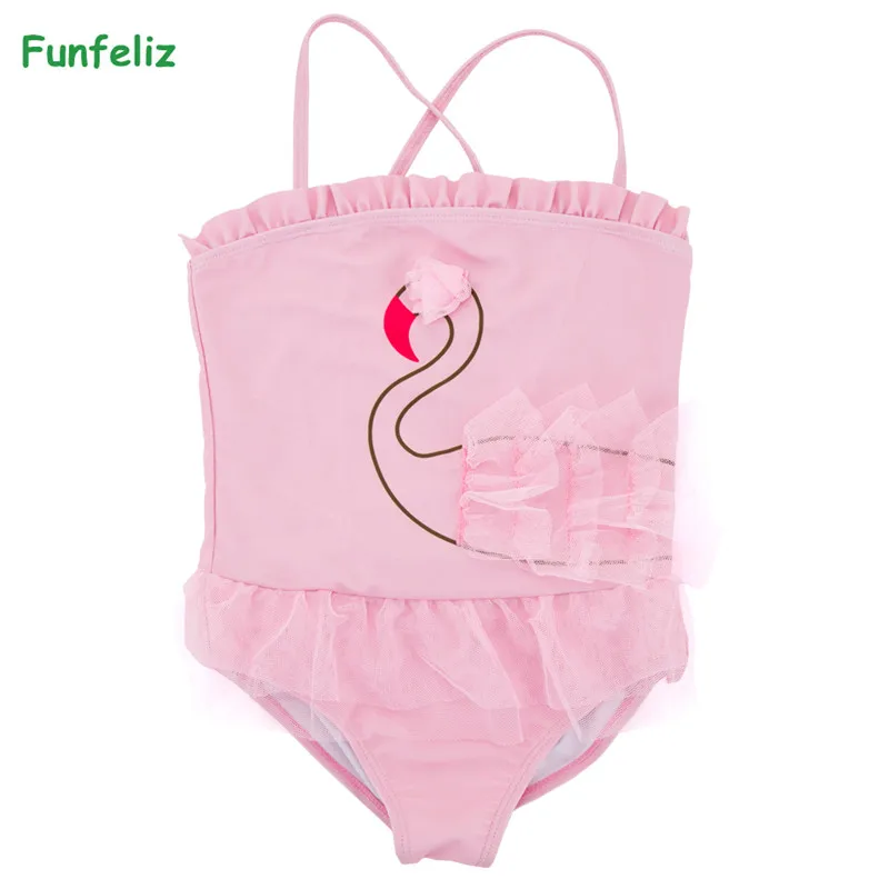 

Funfeliz Pink Swan Girls Swimwear Cute Cartoon One Piece Swimsuit for Kids 2018 New Summer Skirted Swimwear Bathing Suits 12M-6Y