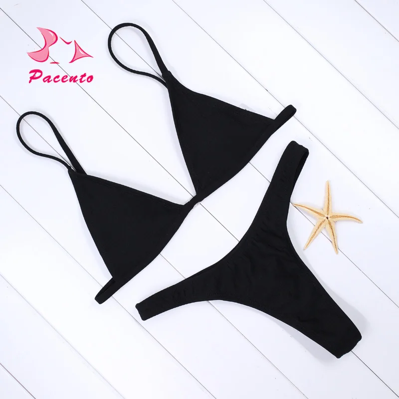 

Pacento Soild Bikini 2017 Hot Sales Retro Women Swimsuit White Black Swimwear Two Piece Beachwear Bathers Bathing Suits Plavky