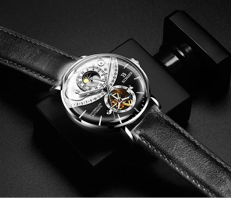 Оригинальные Роскошные Брендовые мужские часы Бингер, полностью стальные автоматические механические мужские водонепроницаемые часы с большим циферблатом из нержавеющей стали