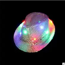 Дети мальчик девочка взрослый светодиодный фонарик Fedora Шляпа Кепка Свадебная вечеринка шоу танец Блестящий блестками джаз шляпы