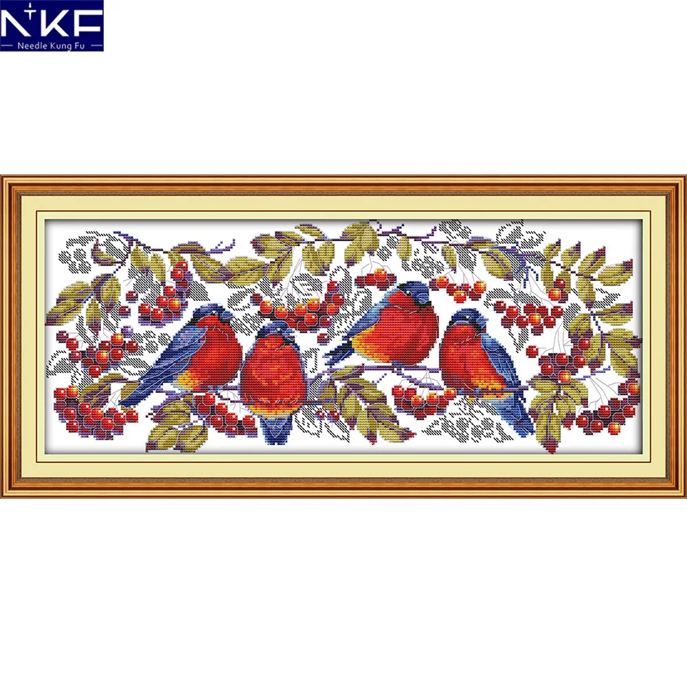 

NKF Red Covered with Branches Stamped Cross Stitch Pattern 11CT 14CT DIY Kits Needlework Embroidery Cross Stitch Sets for Kids