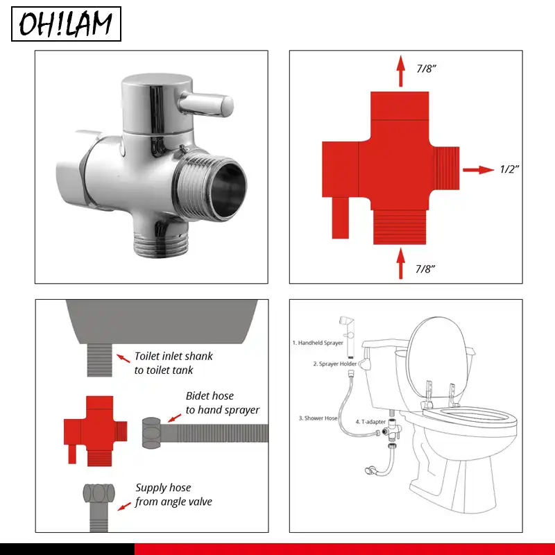 Bathroom Accessories Parts 3 Way Adjustable Hand Shower Diverter